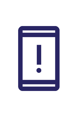 Simple graphic of a mobile phone with an exclamation mark on the screen