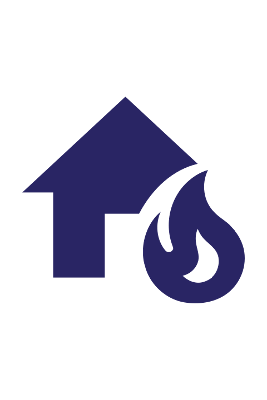 Simple graphic of a house with a flame next to it