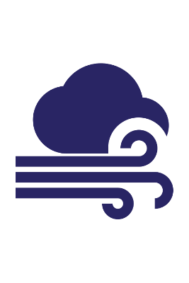 Simple graphic of a cloud with three lines underneath it representing wind